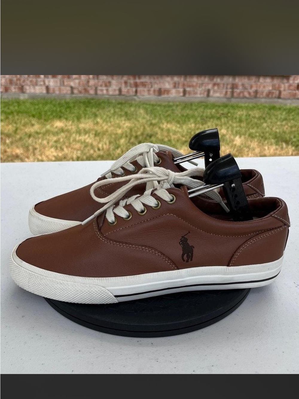 Polo by Ralph Lauren Brown Leather Low-Top Sneakers with White Sole